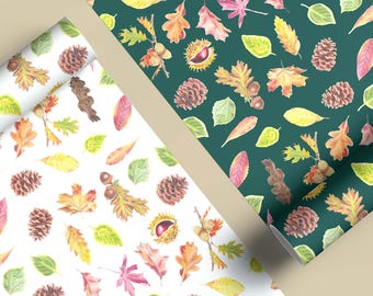 Watercolour Autumn Leaves Wrapping Paper: Recyclable Fall Gift Wrap, Eco-Friendly