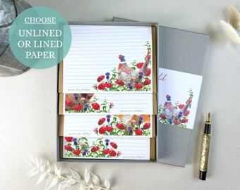 Luxury Letter Writing Set With Envelopes | 20 A5 Letter Writing Sheets With 8 Notecards & 18 Envelopes in a Lovely Countryside Poppy Design