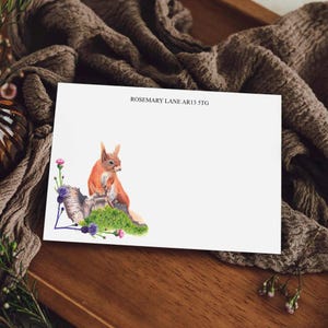 Lot de 8, 20 ou 40 cartes de correspondance, Écureuil roux, Écureuil, Un cadeau attentionné, Merci, personnalisées, Cartes de correspondance, Écossais, Chardon