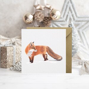 Carte de voeux de Noël de renard d'hiver | carte renard | de faune sauvage | Carte de Noël de luxe | Je pense à vous à Noël | Blanc à l'intérieur