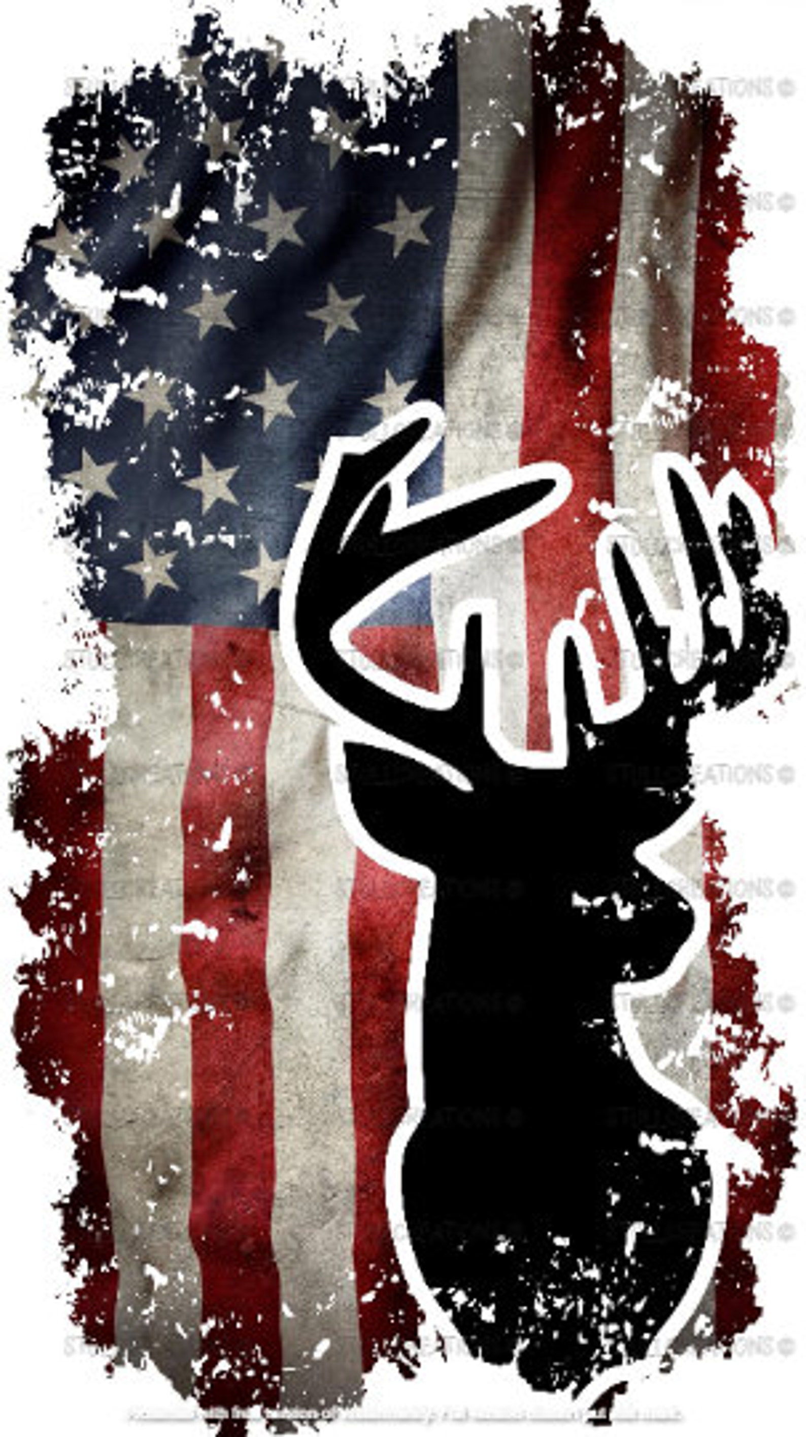 Red White And Blue Tattered Flag With Deer Head Svg FIle Etsy