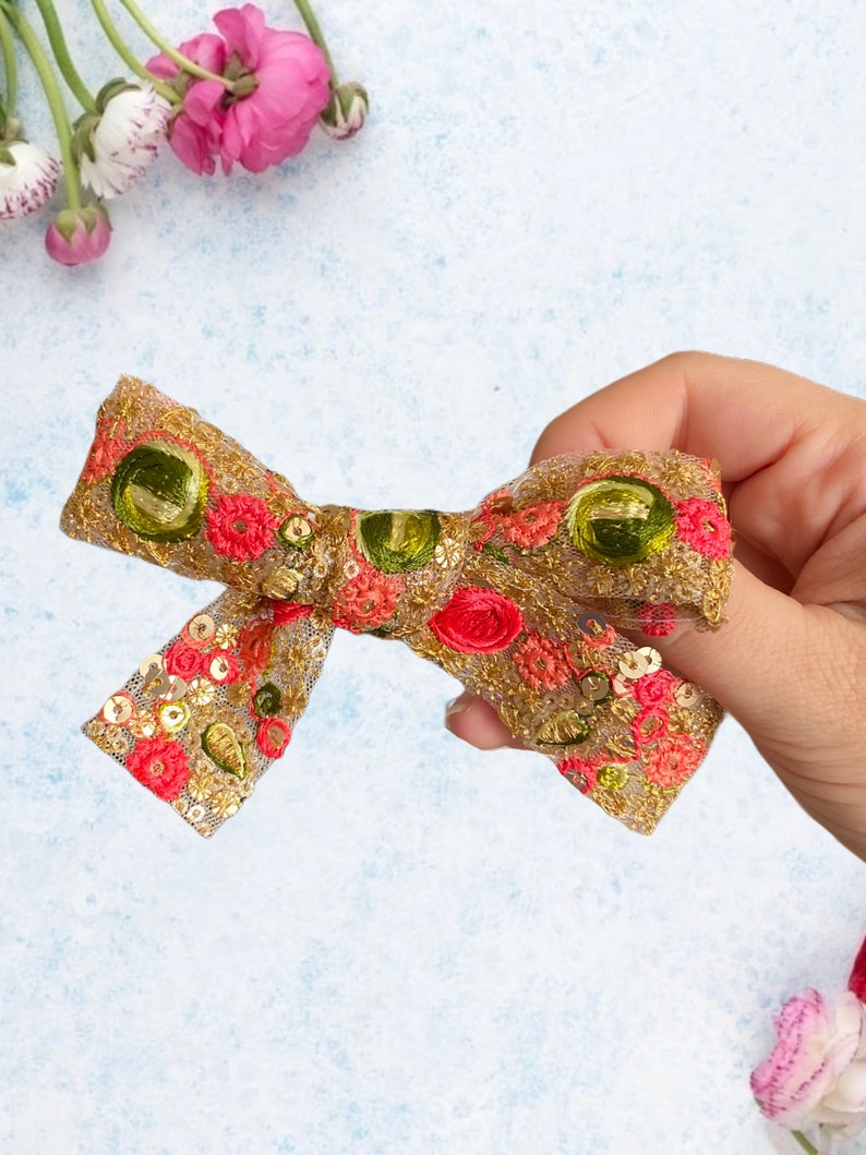 Embroidered Baby Gifts Floral Hair Clip Embroidered Bows Floral Embroidered Bow Flower Hair Clip Embroidered Hair Clip