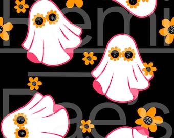 Groovy Ghost Sunflower Seamless Pattern: Halloween Digital Paper (SVG)