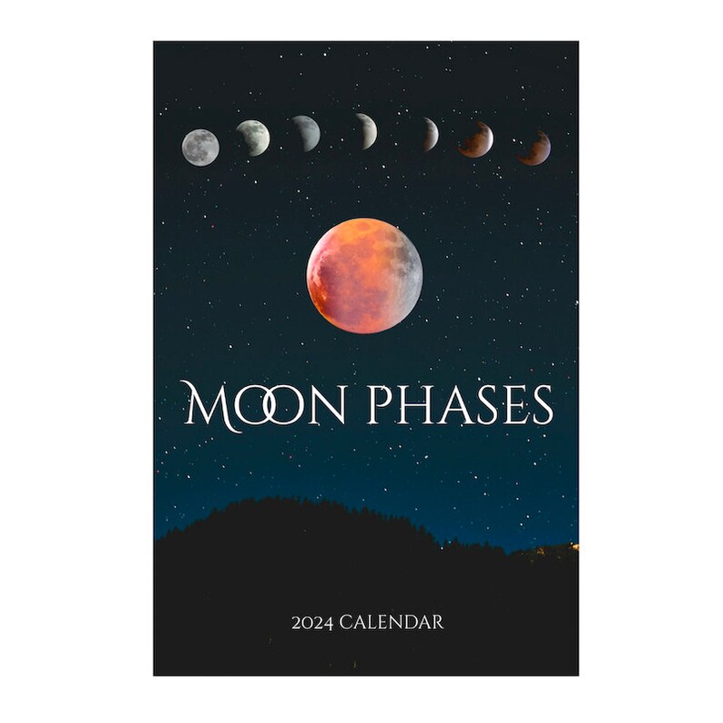 2024 Moon Phase Calendar With Wood Stand, Small Desk Calendar, Lunar Desktop Calendar, Full Moon