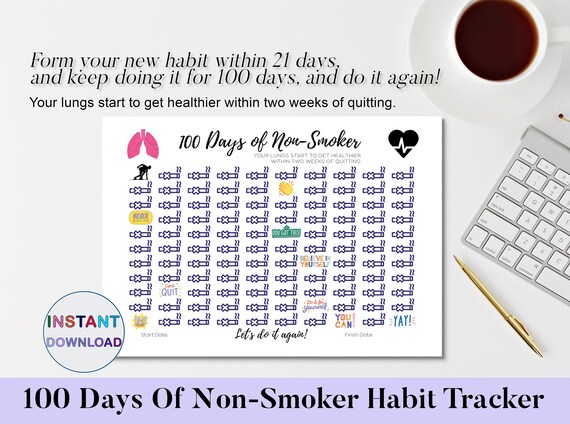 no smoking 100 day challenge quit smoking planner daily etsy canada