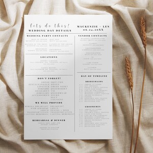Wedding Day Details Template | Wedding Party Timeline Itinerary