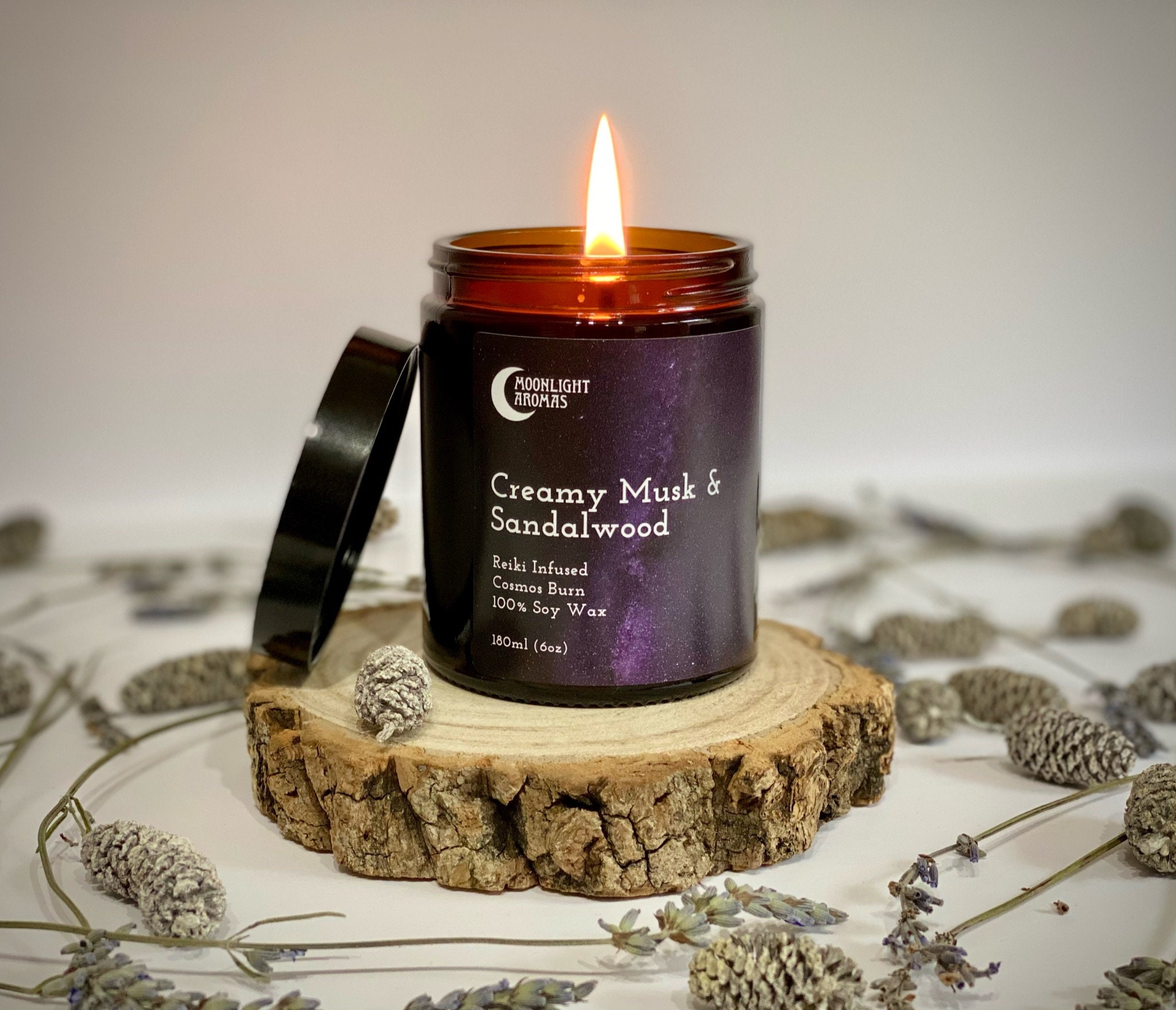 Creamy Musk & Sandalwood Soy Wax Candle Vegan Cosmos Burn Etsy UK