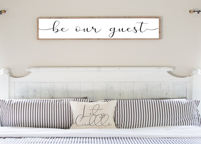Be Our Guest Sign Above Bed Be Our Guest Wood Sign Sign For Guest Bedroom Guest Room Wall Decor Farmhouse Wall Farmhouse Sign Wall Hangings Signs Aloli Ru
