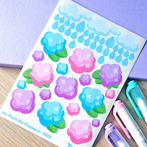 Pastel Hydrangea Deco Hoja de pegatinas - lindo colorido diario deco planificador hoja de pegatinas rosa lila bebé azul floral pegatinas sin bordes