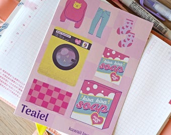 Kawaii Laundromat Sticker Sheet - Retro Anime Aesthetic