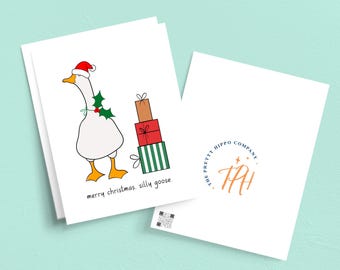 Printable Christmas Goose Greeting Card, Silly Goose Card, Funny Holiday Card, Christmas Gift, Cute Christmas Card, Santa, Holly, Presents