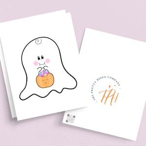 Printable Halloween Ghost Greeting Card, Cute Ghost Card, Trick Treat Halloween Note Card, Handmade Card, Cute Pumpkin Card, Classroom Cards