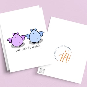 Afdrukbare Bat Onze Weirds Match wenskaart, schattige Bat Card, verjaardagskaart, Pastel Halloween, handgemaakte kaart, schattige Bat Valentijnsdag kaart