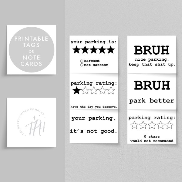 Printable Mini Bad Parking Cards, Bruh Card, Have The Day You Deserve, Star Rating Card, Sarcastic Card, Bad Driver Card, Handmade Mini Card