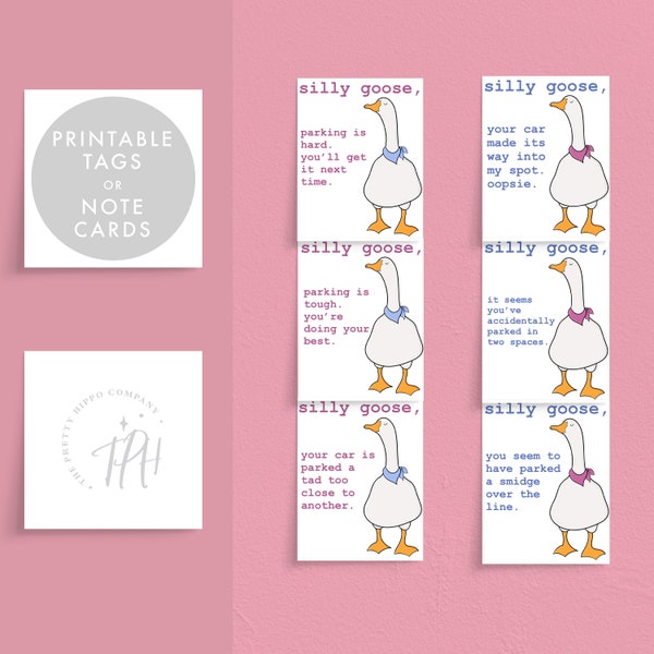 Printable Mini Bad Parking Cards, Silly Goose Cards, Polite Goose, Youre Doing Great, Passive, Cute Goose, Good Job Card, Handmade Mini Card