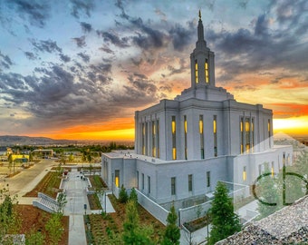 Pocatello LDS Temple; Digital Download; LDS Temple Photography; Pocatello Temple at Sunset; Idaho Sunset Photography
