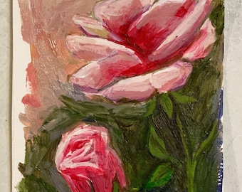 Original Pink Roses mini acrylic Painting; Hand Painted; Ready To Ship; Flower Painting; Original Artwork