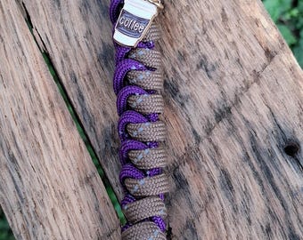Purple Brown Paracord Bag Charm Keychain with Coffee Cup Clasp