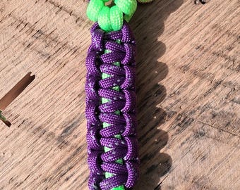 Handmade Purple and Lime Green Paracord Bag Charm or Keychain with a  Silver Clasp with a Lime Green Heart Charm