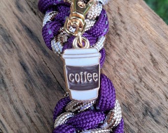 Purple Light Brown Twisted Paracord Keychain Coffee Cup Charm