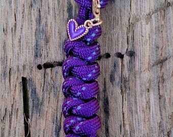 Handmade Purple Paracord Bag Charm with a  Silver Clasp with a Purple Heart