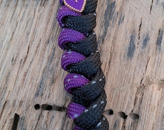 Handmade Purple Black Paracord Bag Charm Keychain with Silver Clasp, Heart Charm