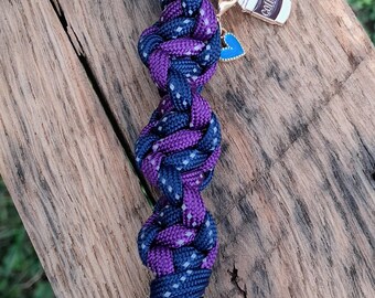 Purple Navy Twisted Paracord Keychain with Coffee Cup Charm