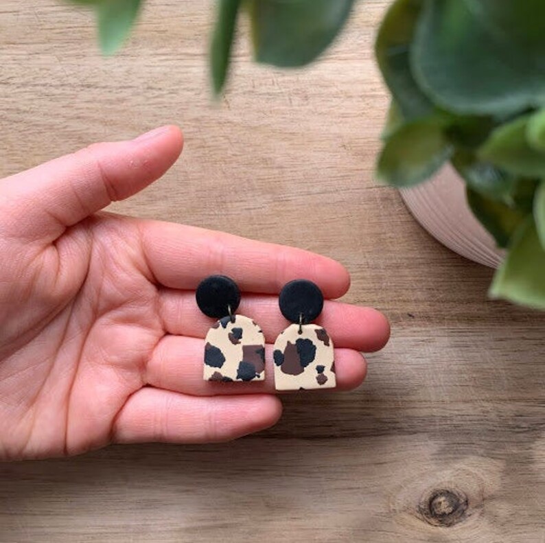 Priscilla Handmade Earring Sensitive Ears Stud Clay Earring Cheetah Polymer Clay Earring Statement Earring