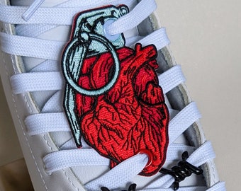 Roller Skate Shoe Patch Laces accessories Grenade Heart Red bleeding