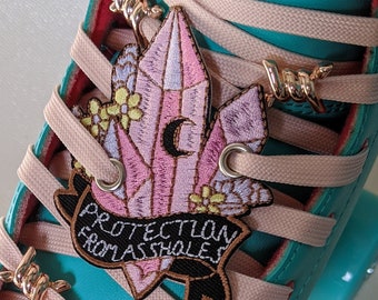 Parche para patines, cordones, accesorios, cristales de luna y flores, Reina Bruja Espiritual - Protección contra el mal de ojo "Protección contra los imbéciles"