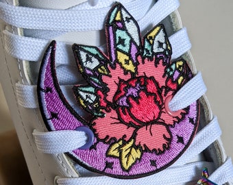Roller Skate Shoe Patch Laces accessories Flower Moon Crystals Spiritual Witch Queen
