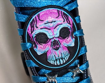 Roller Skate Shoe Patch Laces accessories Pink Blue Black holographic Skull