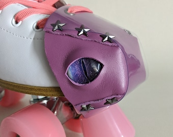 Thick REAL leather toe guards cover Dragon 2 eye roller skate, dragon eye, evil eye. Chose your own Colour Leather!