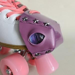 Thick REAL leather toe guards cover Dragon 2 eye roller skate, dragon eye, evil eye. Chose your own Colour Leather!