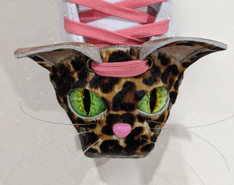 Cat Leopard Bengal Savannah; Thick leather toe guards cover cap- Roller Skating - Evil eye