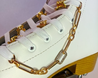 Strap Chain Spikes -  Gold chunky chain with rhinestone - Harness Charm- Roller skate accessories: sold individually or pair