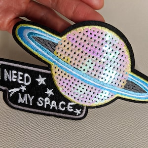 Roller Skate Shoe Charm Laces accessories - I need my space - Uranus Planets Space Embroidered Sequin Patch