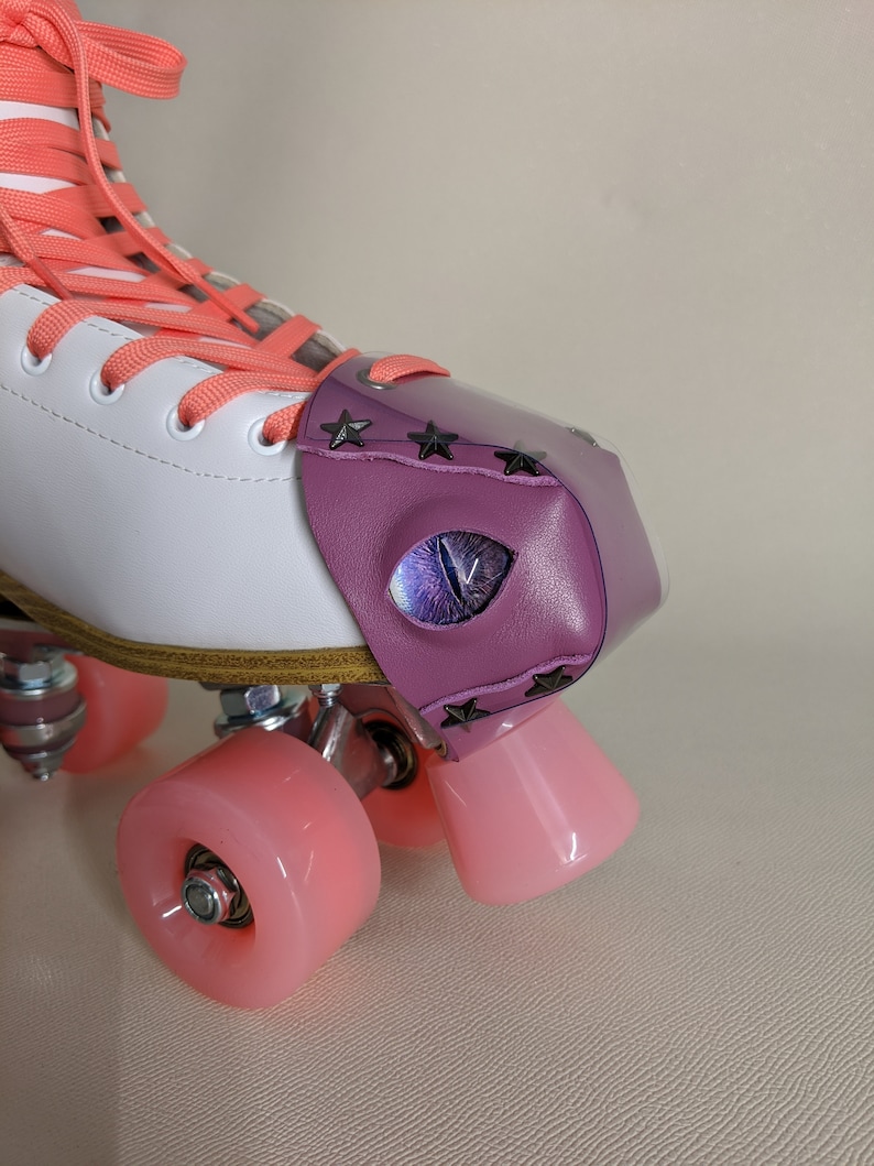 Thick REAL leather toe guards cover Dragon 2 eye roller skate, dragon eye, evil eye. Chose your own Colour Leather! image 8