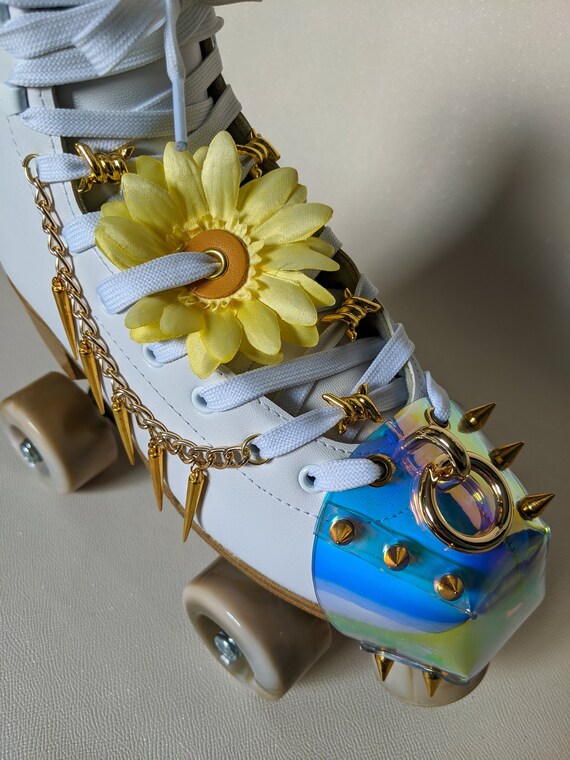 Roller Skate Shoe Charm Patch Laces accessories - Flower Daisy Sunflower Rainbow: Reinforced eyelets