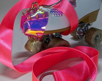 Roller Skate harness strap long leash carry Neon Pink, yoga mat strap,
