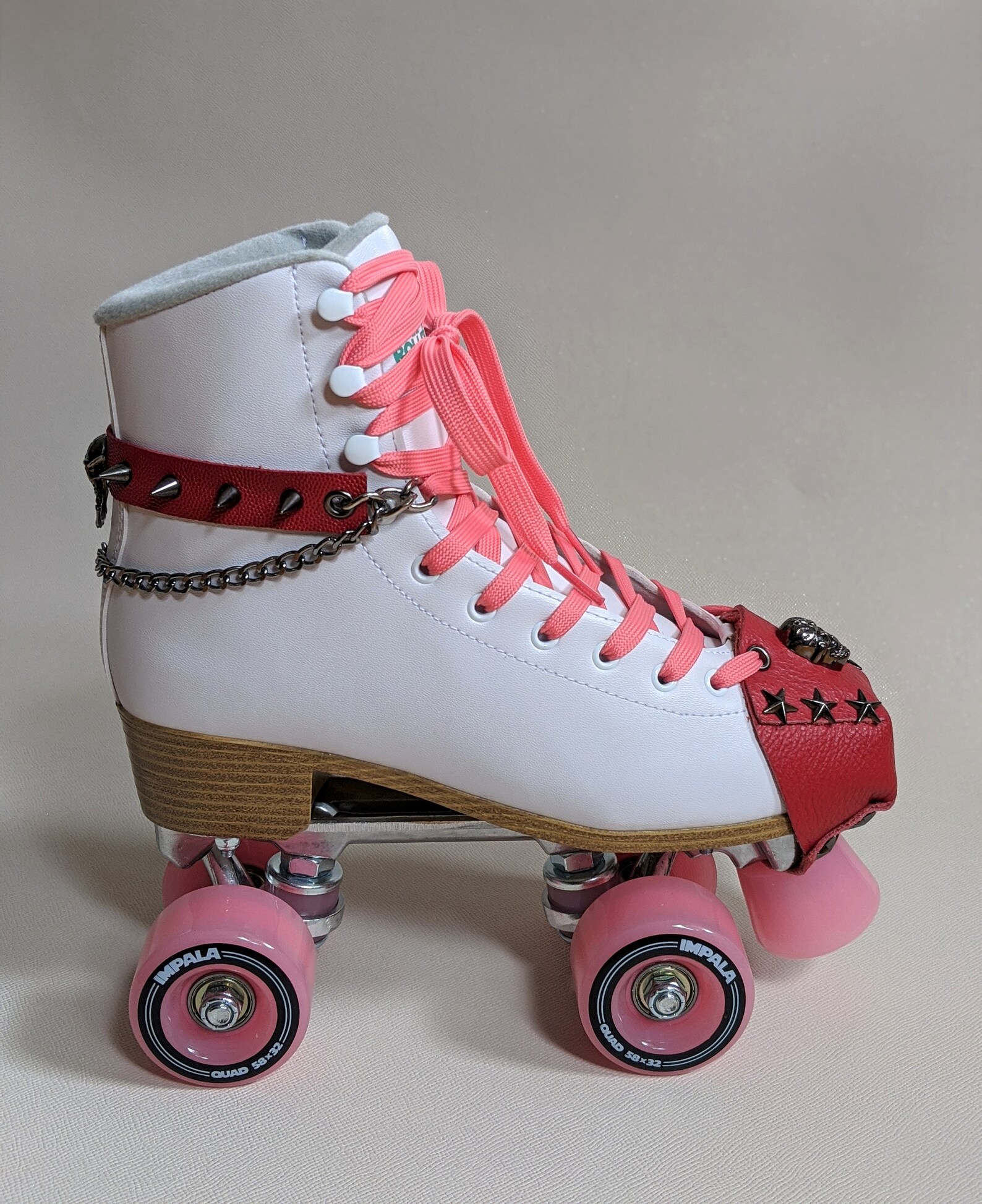 Roller Skates Harness Red Pebble Leather Spikes Black Etsy