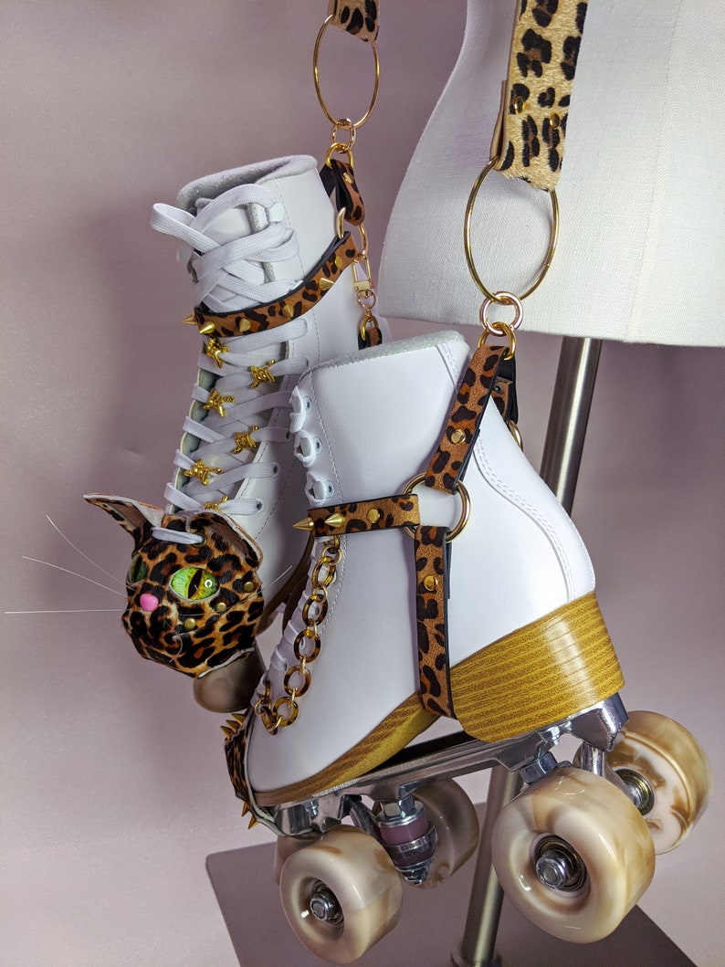 Roller Skate Harness Strap Leash Carry Gold Fuzzy Leopard Etsy