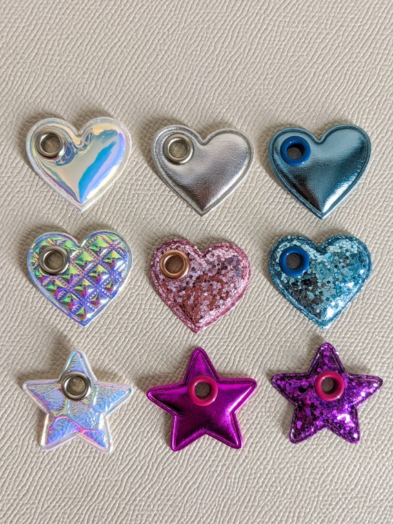 Roller Skate Shoe Charm Patch Laces accessories - Holographic Glitter Heart Star Wing: Reinforced eyelets