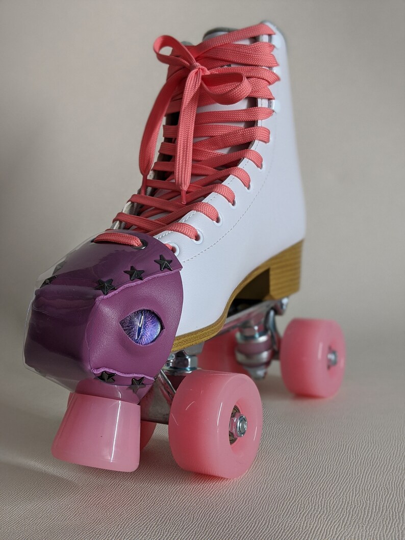 Thick REAL leather toe guards cover Dragon 2 eye roller skate, dragon eye, evil eye. Chose your own Colour Leather! image 3