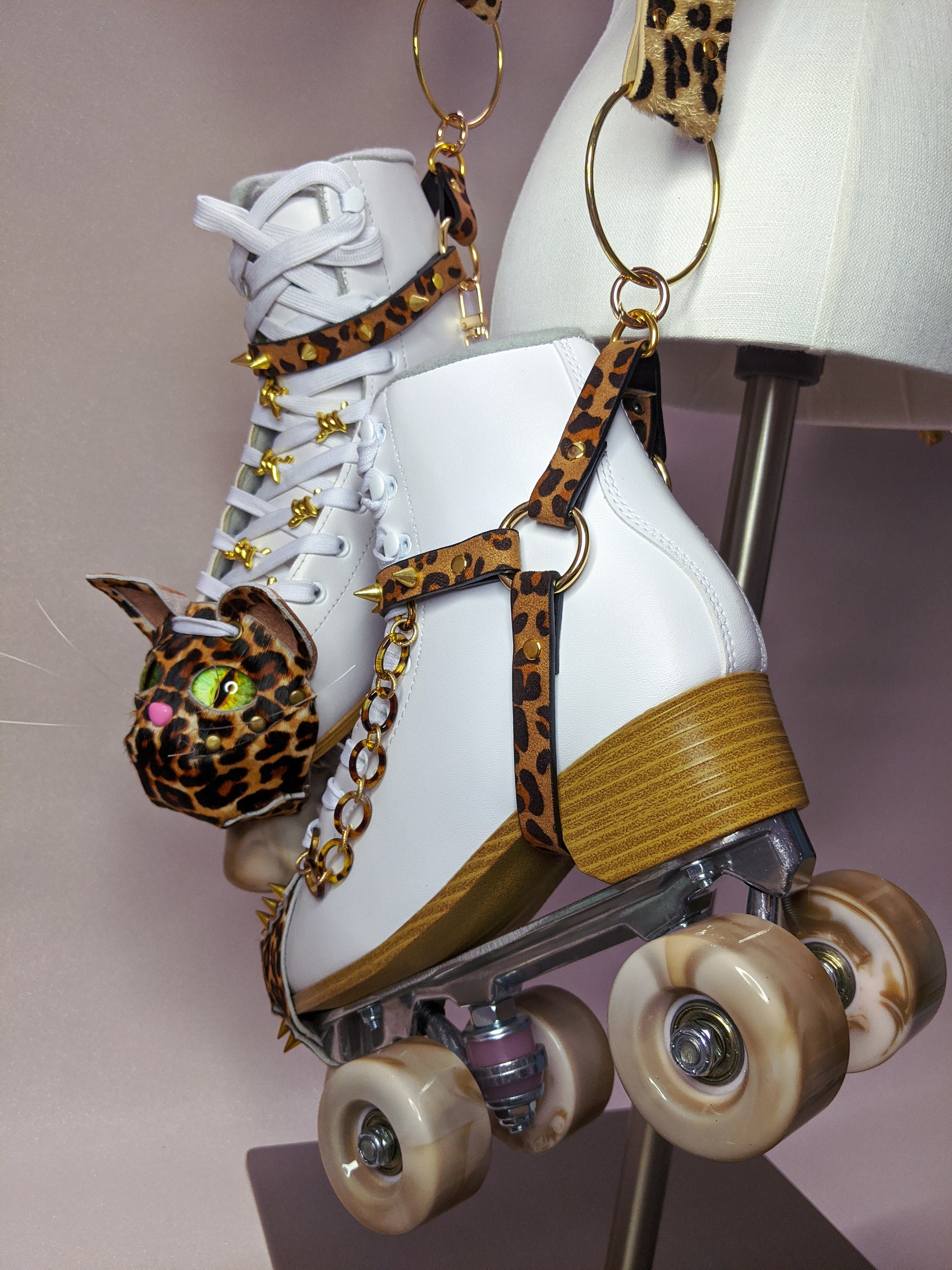 Roller Skate Harness Strap Leash Carry Gold Fuzzy Leopard Etsy