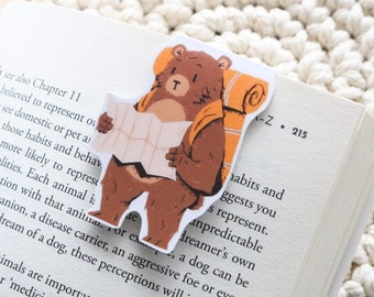 Traveling Bear Magnetic Bookmark | Book Accessories | Page Saver | Page Clip | Magnetic page saver | Book lover gifts | Animal traveling