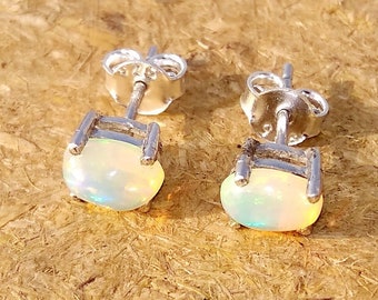 Ethiopian opal Studs, 4x6mm Ethiopian opal Studs, Post Earrings, 925 Silver Studs, Opal Studs Earring, Ethiopian opal Jewelry, Opal Studs