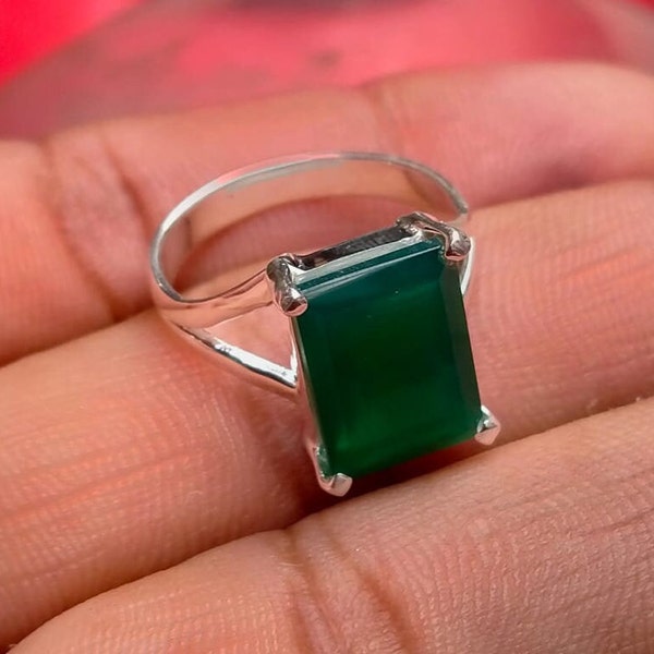 12x16mm Green Onyx Rings, Prong Set Green Onyx Rings, For Her, For Men, Solid 925 Sterling Silver Rings, Wedding Gift Idea,Father's Day Gift