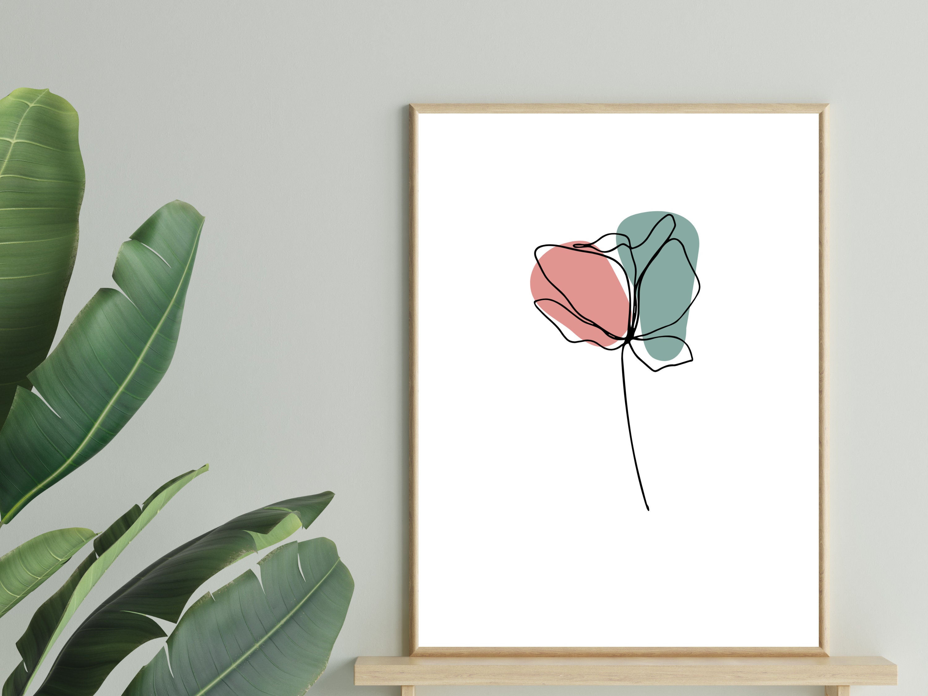 Abstract Rose Print Minimalist, Wall Decor, Navy, Blush Pink, Green