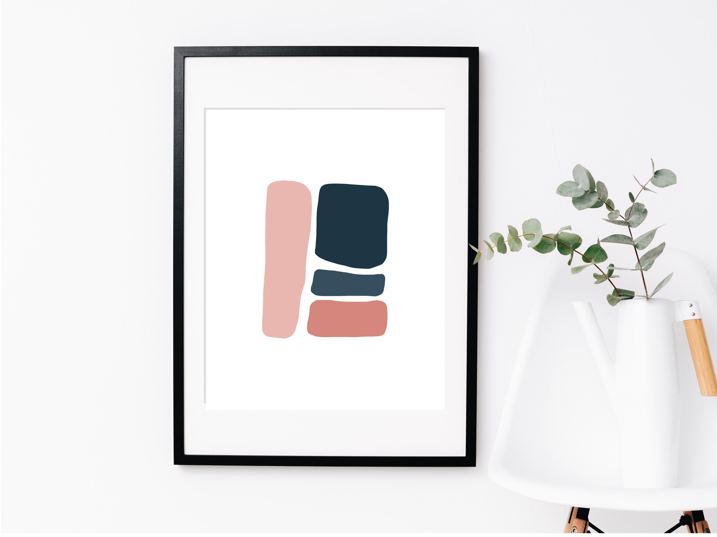 Navy & Blush Pink Abstract Wall Decor Living Room Prints Etsy UK